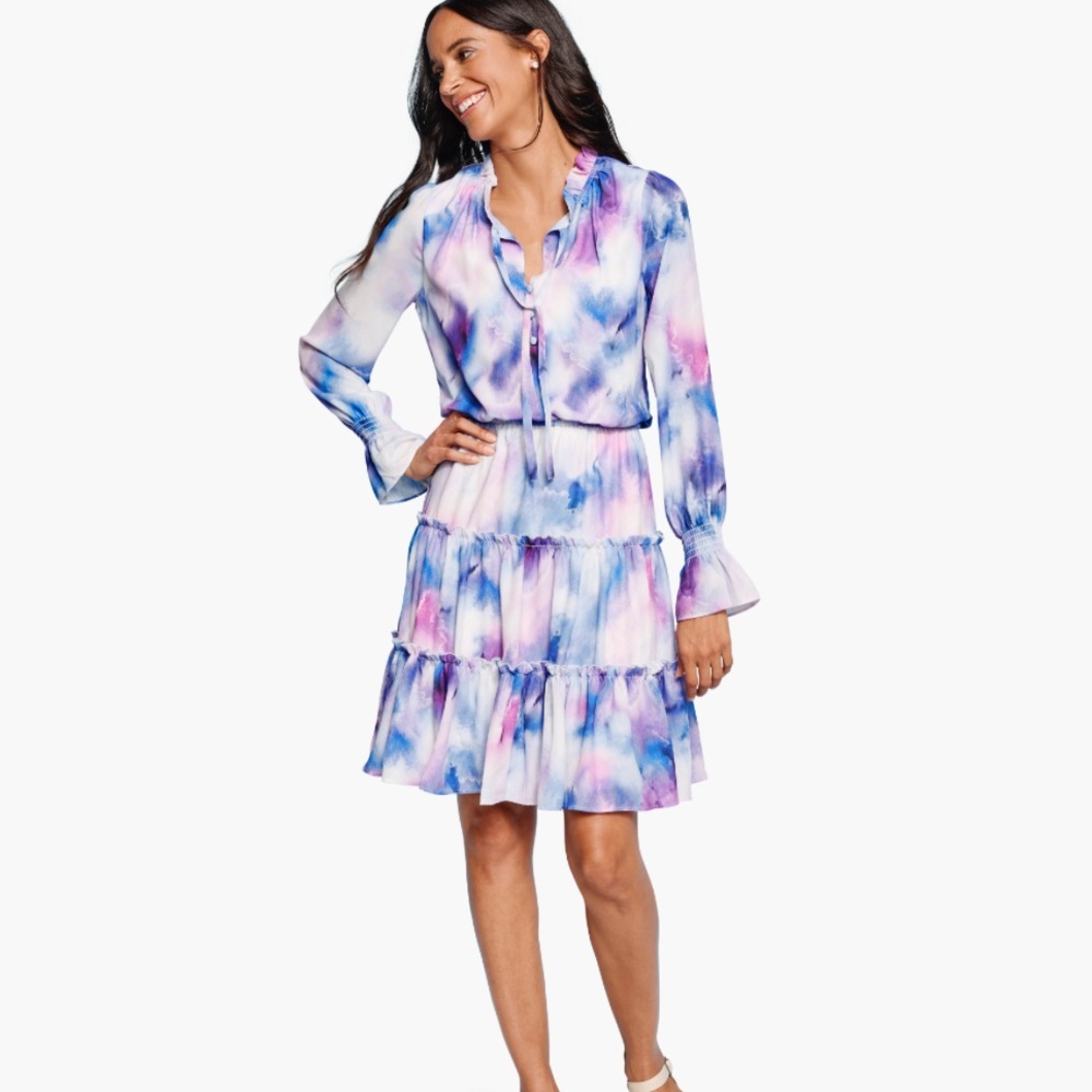 Johnston & Murphy Blue and Purple Tiered Printed Dress